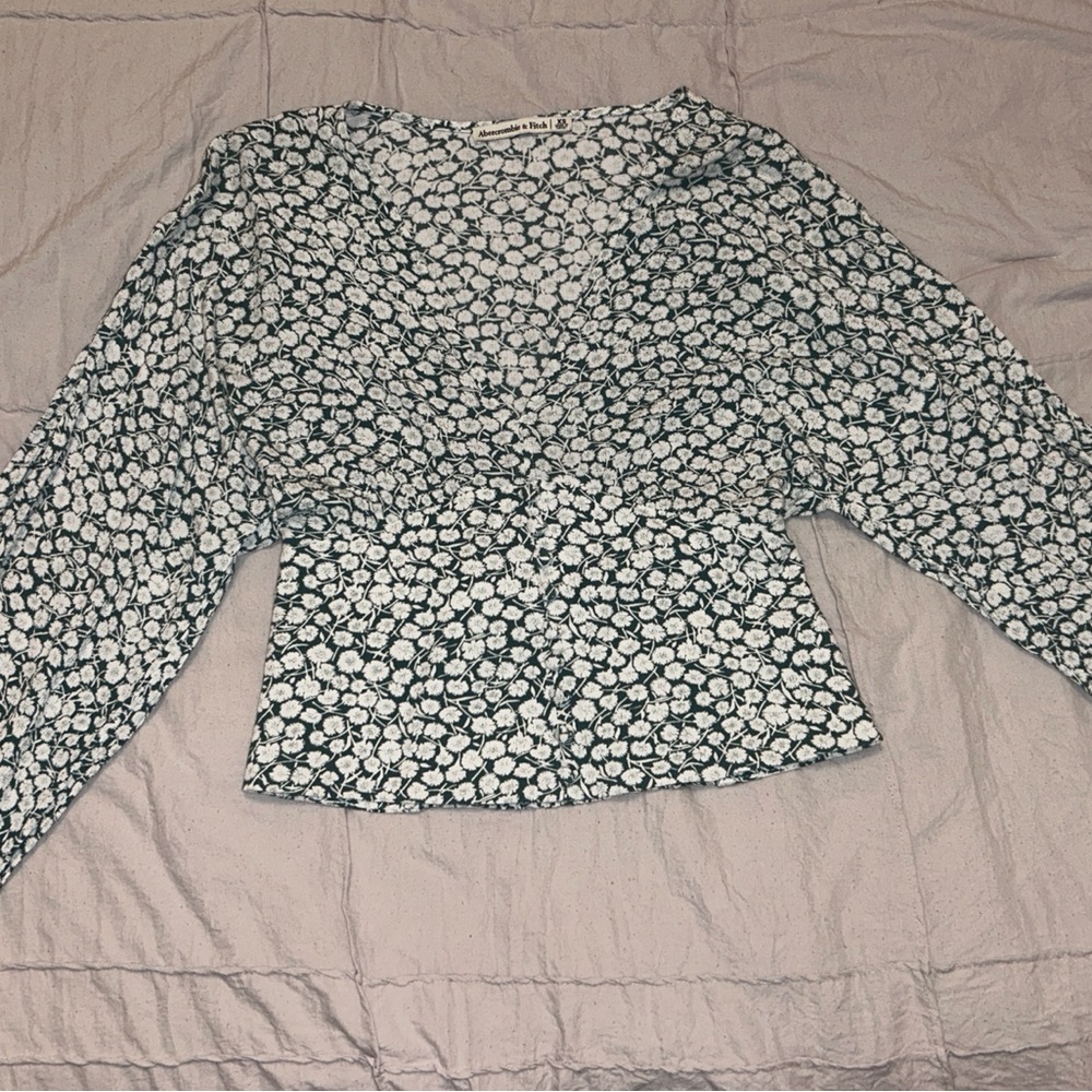 Green and White Abercrombie Blouse